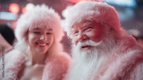 Wallpaper Mural Pink Festive Gathering Moment with Santa Claus and Lady Torontodigital.ca