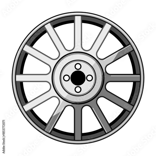 Alloy wheel representing car parts and automotive accessories, providing a graphic illustration for vehicle customization, performance upgrades, and the tuning industry