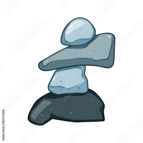 Stacked stones in a cairn formation represent concepts of balance, stability, meditation, harmony, and well being, presented in a clean white background vector illustration
