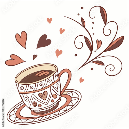 Steaming cup of coffee with hearts
