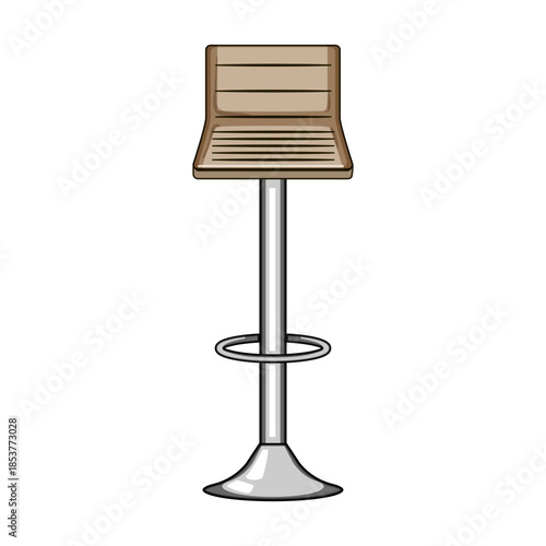 Bar stool illustration with wooden seat and chrome leg, modern minimalist design for kitchens, cafes, home bars or counters, isolated on white for commercial and interior use
