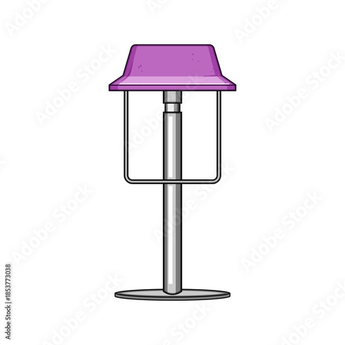 Modern bar stool featuring a bright purple seat and a sleek metallic stand with a circular base, ideal for kitchen counters, home bars, or restaurant interiors