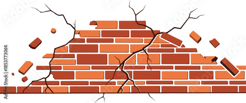 Brick Wall Destruction A Visual Representation of Damage and Deterioration. Cracked and Broken