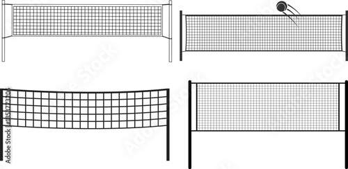 Badminton and Volleyball Net Silhouette Icons Set, Sport Game Court Equipment Vector Collection