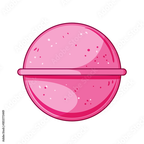 Pink bath bomb illustration emitting fizz and bubbles, symbolizing self care, relaxation and luxury bath time for beauty, spa, aromatherapy and wellness themes