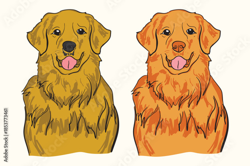 Golden Retriever Dog Illustration Portrait Set