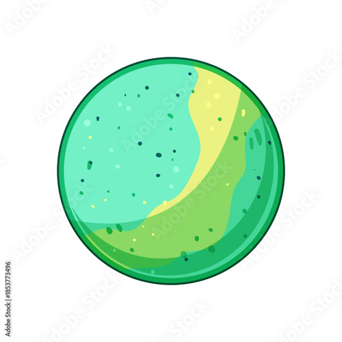 Round bath bomb showing refreshing green colors and small contrasting speckles, creating a relaxing spa accessory for personal care and wellness routines