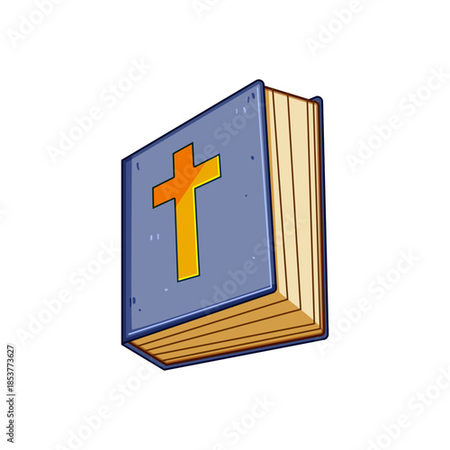 Blue religious book presenting a golden cross symbol on its cover, representing christian faith, spiritual guidance, and sacred texts for worship and religious study