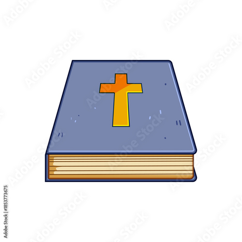 Holy bible closed with a golden cross on its blue cover representing spiritual guidance, faith, religious education, church concepts, and divine wisdom on a white background