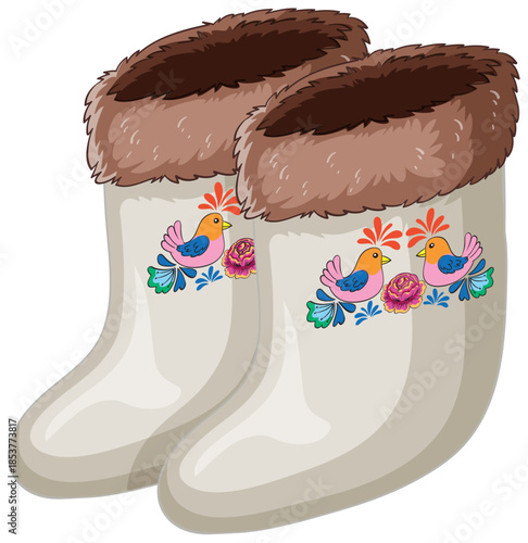 Traditional Russian Felt Boots with Folk Art Embroidery