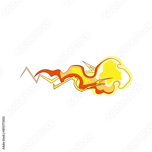 Blaster shot effect, fiery energy burst with flames, lightning and smoke conveying speed, impact and power for comics, games, vfx, animation and dynamic design elements