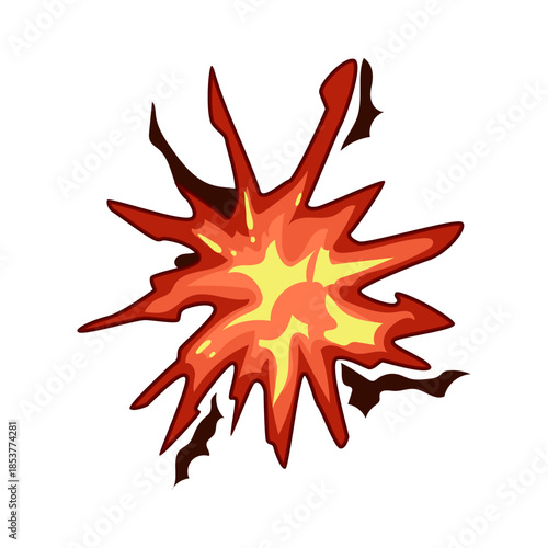 Cartoon explosion effect vector drawing representing a powerful burst or flash, ideal for comic books, video games, or any design needing dynamic energy