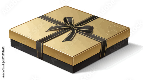 Elegant gold gift box with black ribbon and bow