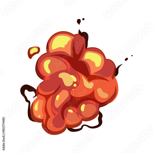 Stylized graphic displaying a vibrant red and orange explosion effect, symbolizing impact, danger, and destruction, ideal for game design elements or comic illustrations