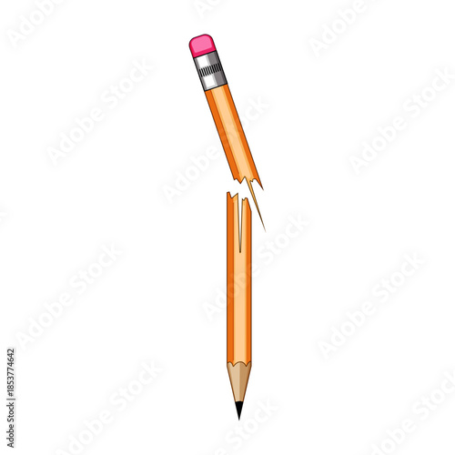 Broken wooden pencil highlighting concepts of failure, stress, challenge, difficulty, and frustration in work, education, or creative processes, symbolizing a halt or breakdown
