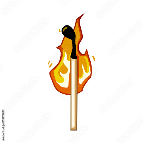 Wooden matchstick igniting with a vibrant yellow and orange flame, showcasing concepts of new ideas, energy, danger, and starting something from scratch