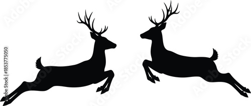 A silhouette of two leaping deer showcasing their graceful movement and form