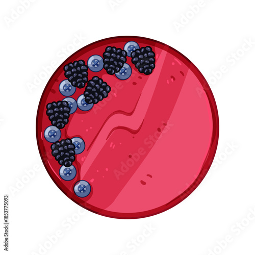 Red berry smoothie bowl preparing with fresh healthy blueberries and blackberries, a delicious fruit dessert offering clean eating and natural nutrition