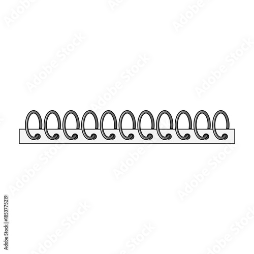 Metal spiral coil forming a continuous row of rings, a common stationery accessory for binding paper documents or creating book spines, isolated on white background