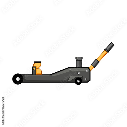 Hydraulic floor jack showcasing an essential tool for lifting vehicles, performing automotive maintenance, and changing tires in a garage or workshop setting