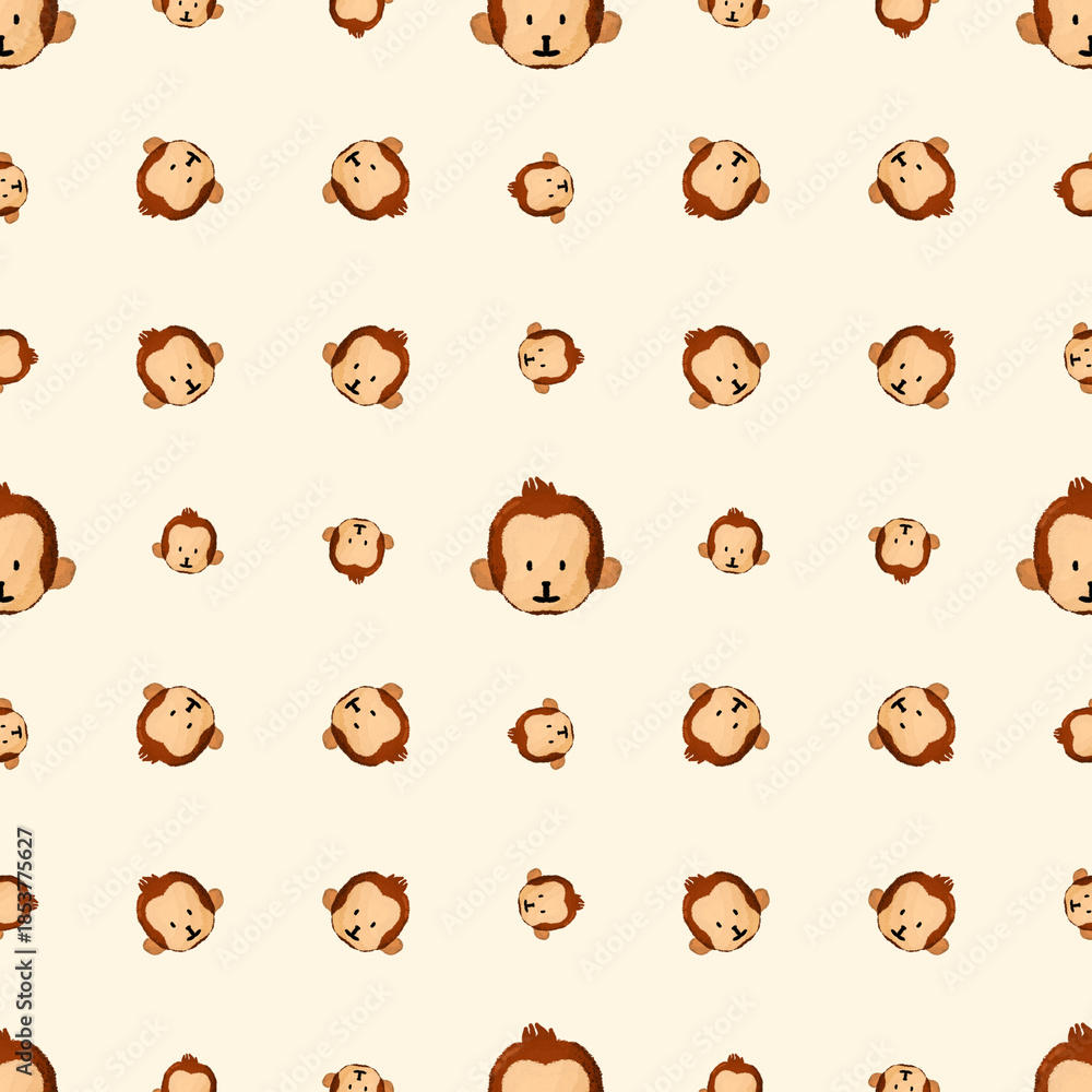 Fototapeta premium Hand-Drawn Monkey Faces Seamless Pattern
