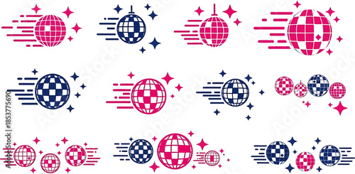 Dynamic disco ball vector illustrations capturing vibrant motion and festive energy, perfect for event promotion, party decor, and celebration designs