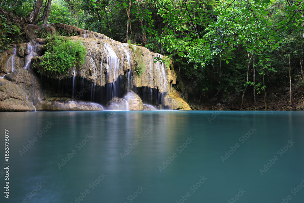 Fototapeta premium The beauty of nature, The third floor of the Erawan Waterfall in Erawan National Park Kanchanaburi Province Thailand