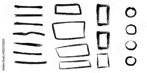 Geometric shapes and symbols in black and white