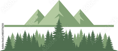 Serene Mountain Landscape with Evergreen Forest below Peaks