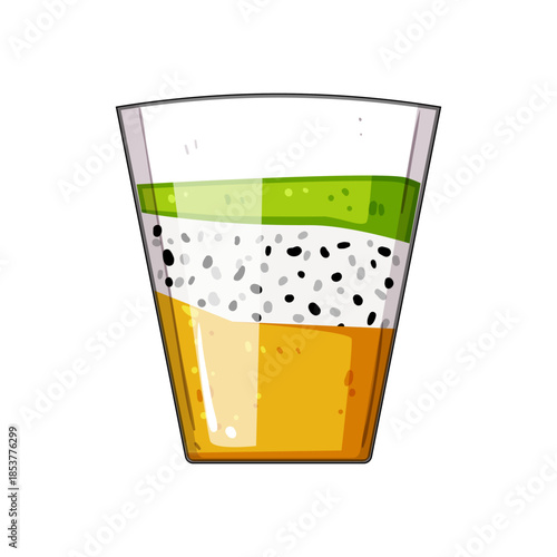 Layered chia seed pudding showcasing vibrant green, white, and yellow colors, representing a healthy, wholesome, and delicious plant based breakfast or dessert