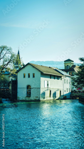 Panoramic view of Old Town of Annecy in winter, Haute Savoie, Rhone Alps