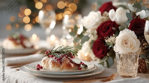 Wallpaper Mural Warm Christmas Dinner Exquisite Dessert and Festive Flower Arrangement Decoration Torontodigital.ca