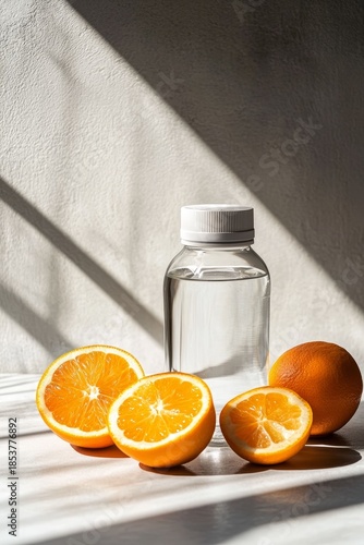 Pure Natural Mineral Water in Bottle with Organic Citrus Fruit