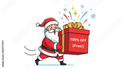 Santa Claus Delivers a 100% Off Gift Festive Holiday Offer for Discount and Savings