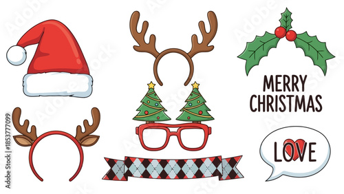 Festive Christmas Accessories Santa Hat, Reindeer Antlers, and Christmas Cheer Decorations