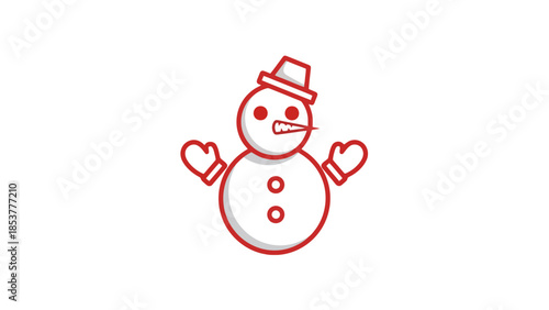 Festive Snowman Icon Illustration Red Line Art for Winter & Holiday Themes
