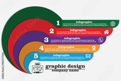 Multi-colored circular infographic template with 5 steps and business icons