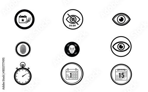 A collection of 8 icons representing various time and scheduling concepts