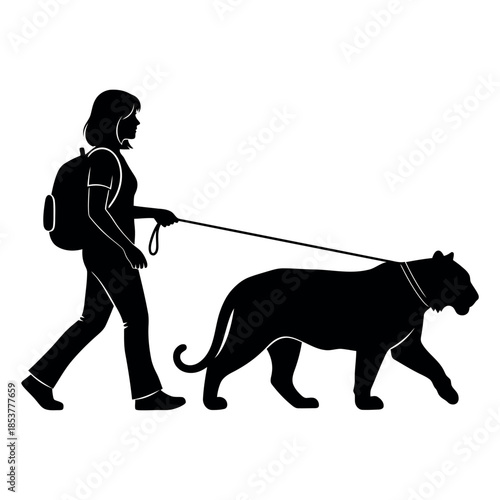 Elegant woman silhouette walking in a minimalist black and white illustration