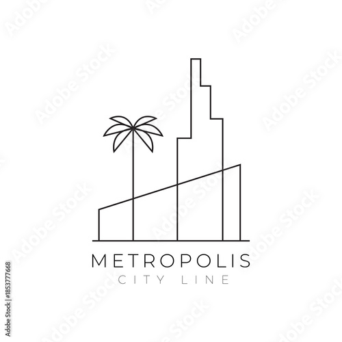 Building city line minimalist logo design vector