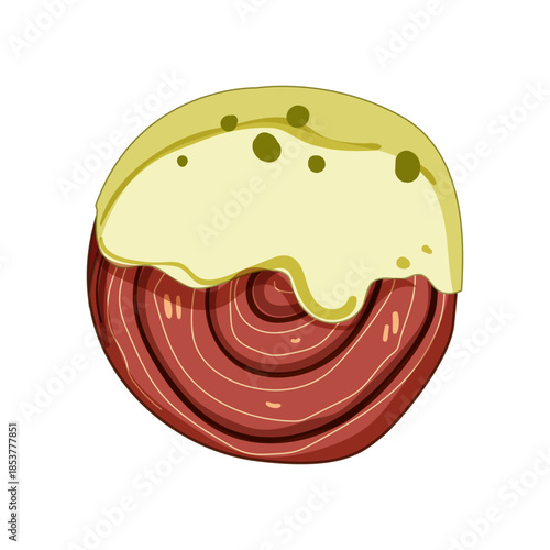 Cromboloni cake illustration with its distinctive layered pastry, rich cream topping, and small chocolate sprinkles creating a tempting visual for bakery and dessert themes