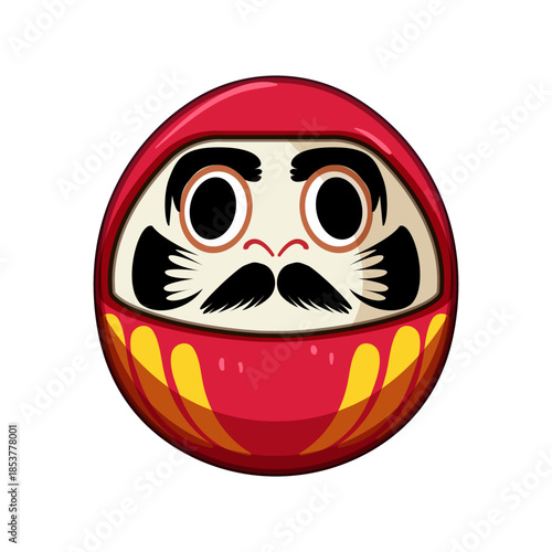 Japanese daruma doll, a traditional cultural symbol embodying good luck, perseverance, and goal setting, painted in characteristic red and yellow colors with an unpainted eye for a wish