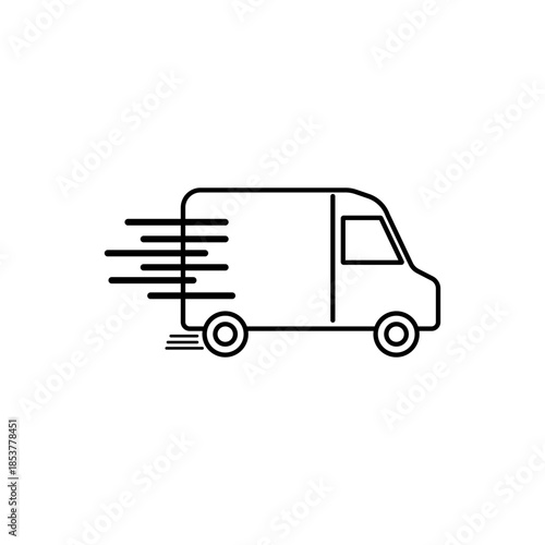 Delivery van icon with motion lines symbolizing fast, reliable express shipping and logistics for courier, e commerce and parcel services, conveying speed and convenience