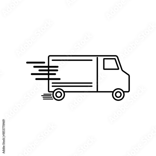 Delivery truck line icon showcasing rapid logistics and e commerce distribution services, representing transportation, speed, and efficient global commerce