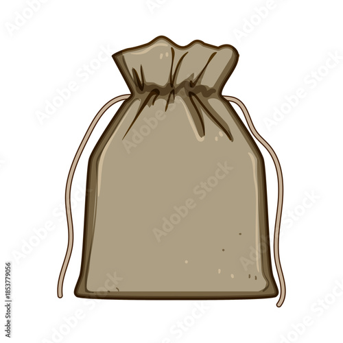 Drawstring sack illustration depicting concepts of storage, delivery, and a hidden treasure, useful for saving, surprise, and protecting secret contents