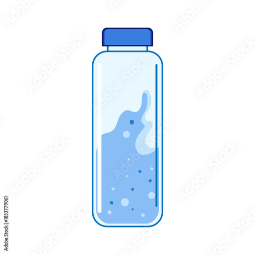 Reusable water bottle filled with clear blue water on white background, symbolizing hydration, health, sustainability, daily refill for active, eco conscious lifestyles and fitness