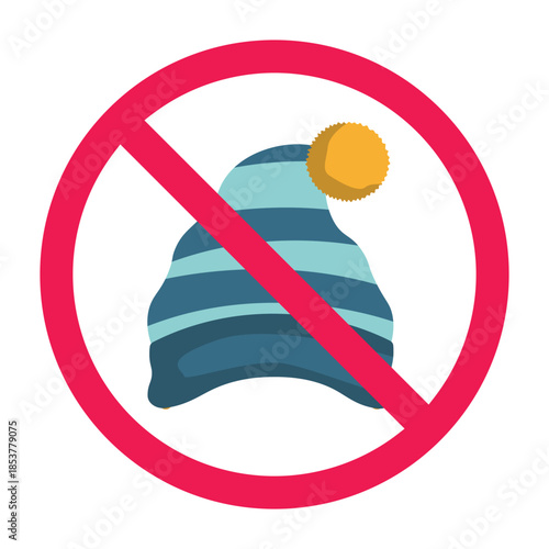 No hat sign, no cap sign, forbidden sign with winter hat knitted beanie icon, vector illustration
