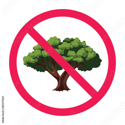 Forbidden sign with tree icon, vector illustration
