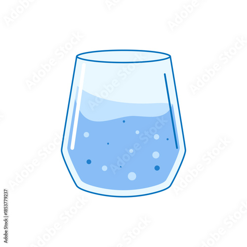 Glass containing sparkling water with bubbles, representing concepts of healthy living, body hydration, refreshing drinks, and well being, isolated on a white background