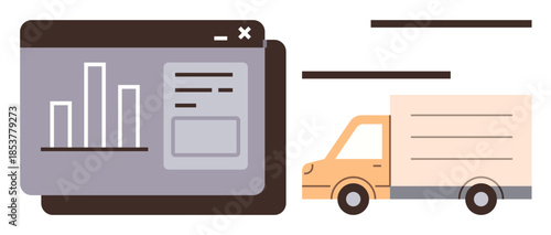 Analytics dashboard with bar chart and delivery truck signifying shipping, logistics, and data analysis. Ideal for supply chain, business planning, delivery, technology, transportation, ecommerce